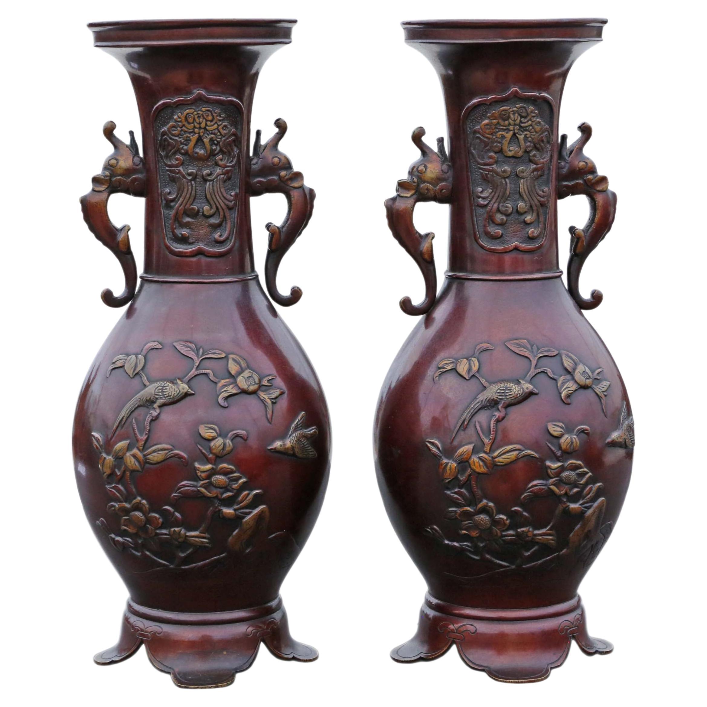 Antique Very Large Pair of Japanese Bronze Vases Meiji Period
