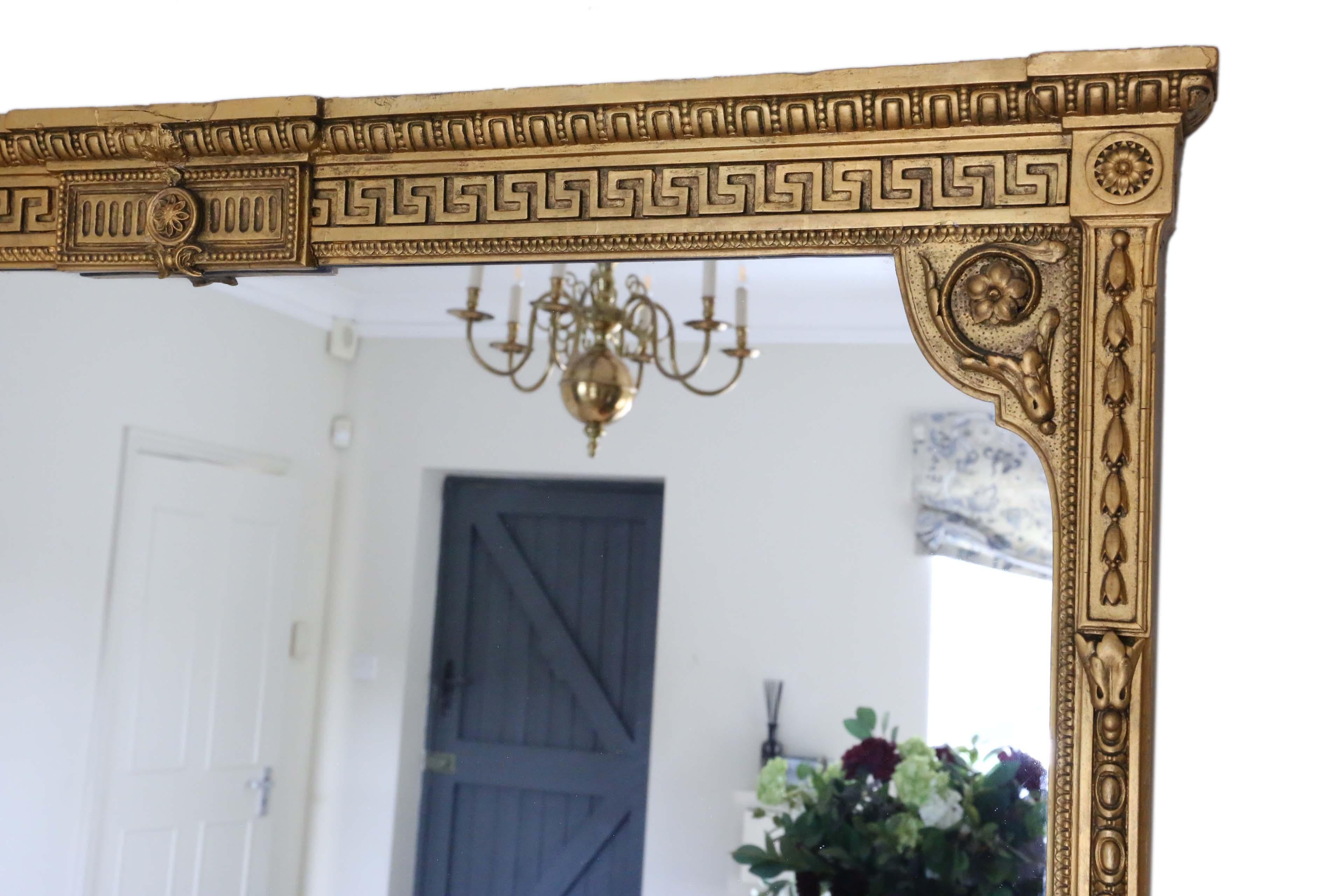 Victorian Antique Very Large Quality Gilt Overmantle Wall Mirror, 19th Century