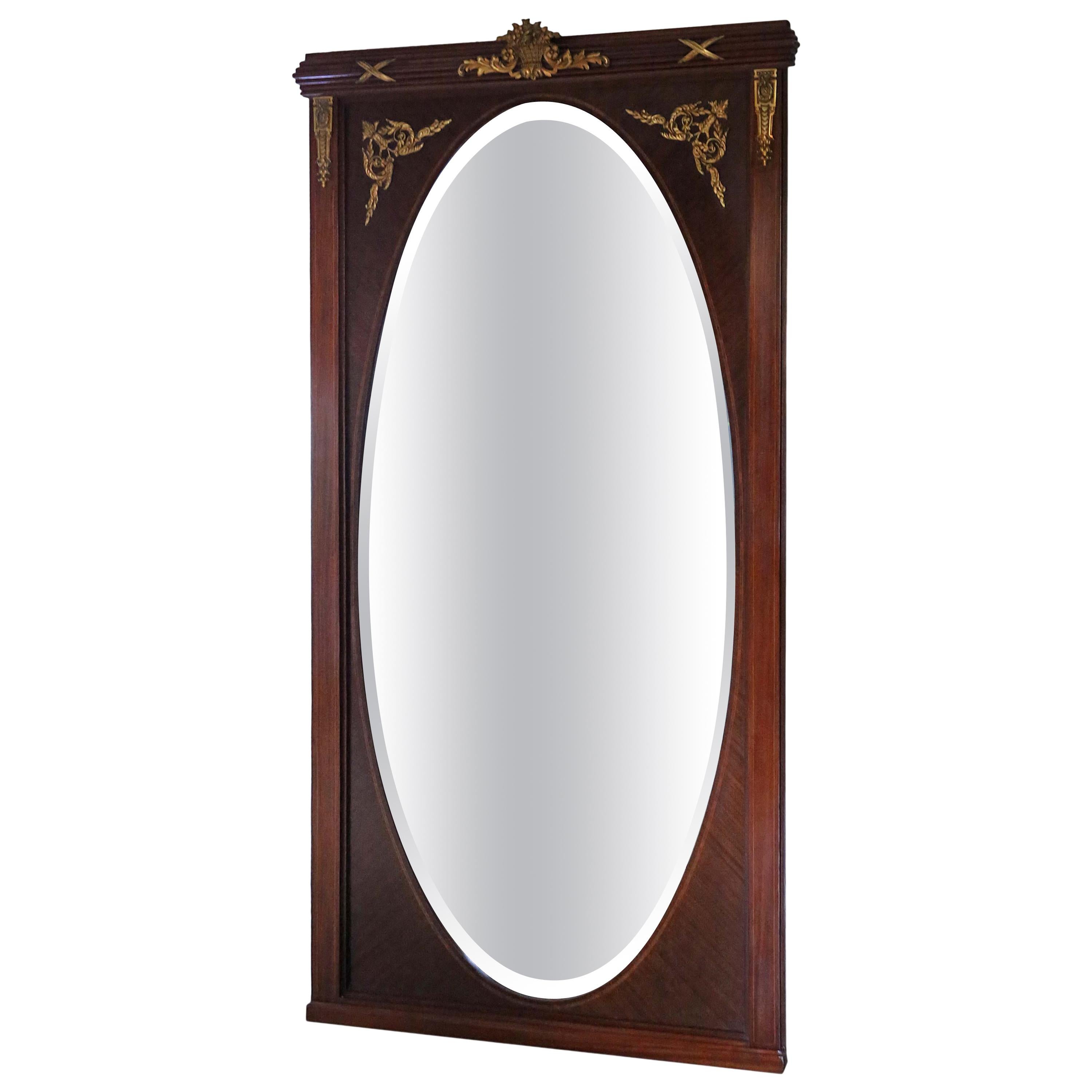 Very Large Quality Inlaid Mahogany Full Height Wall Mirror, circa 1910-1930