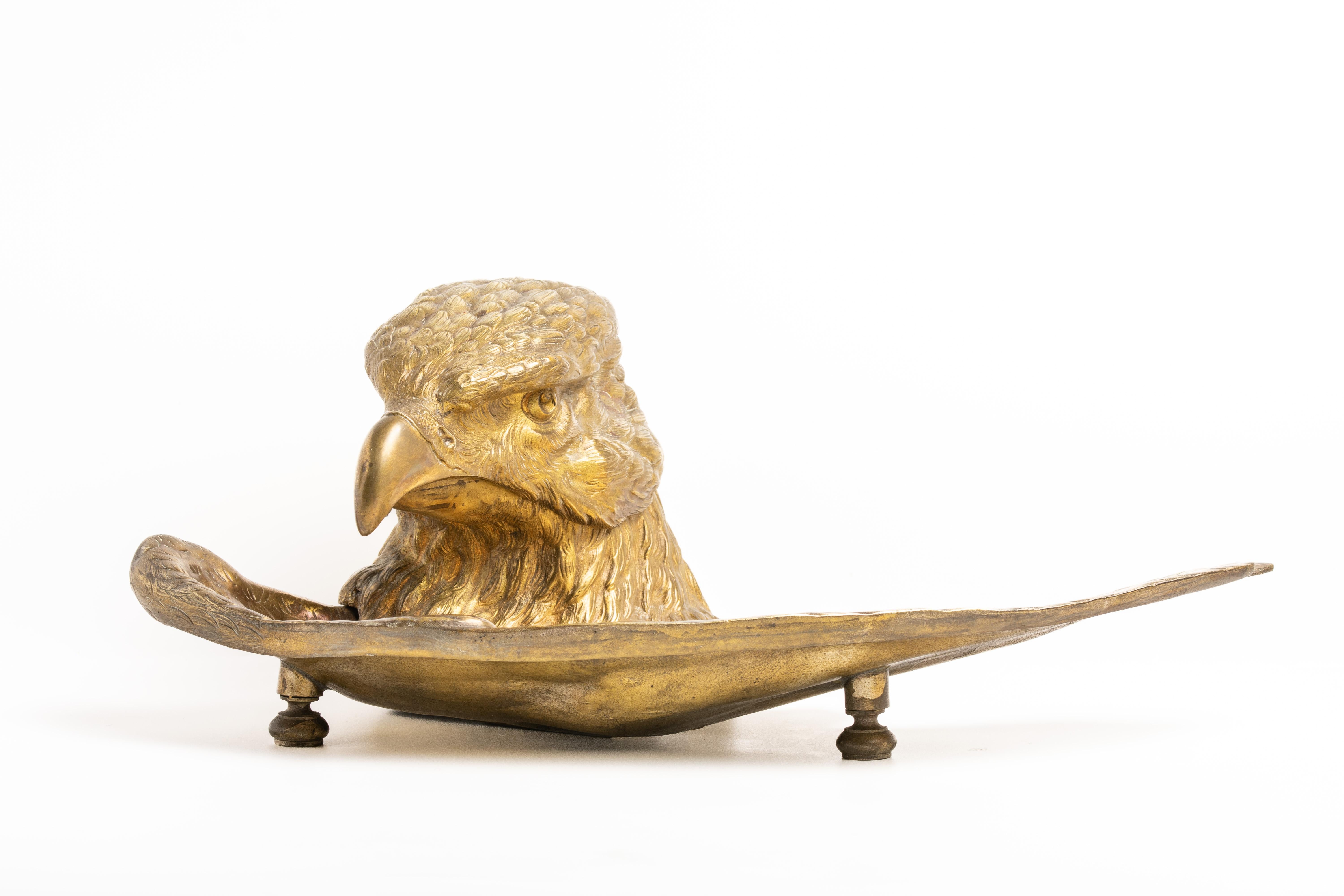 Antique Very Rare French Gilt Metal Eagle Inkwell For Sale 1