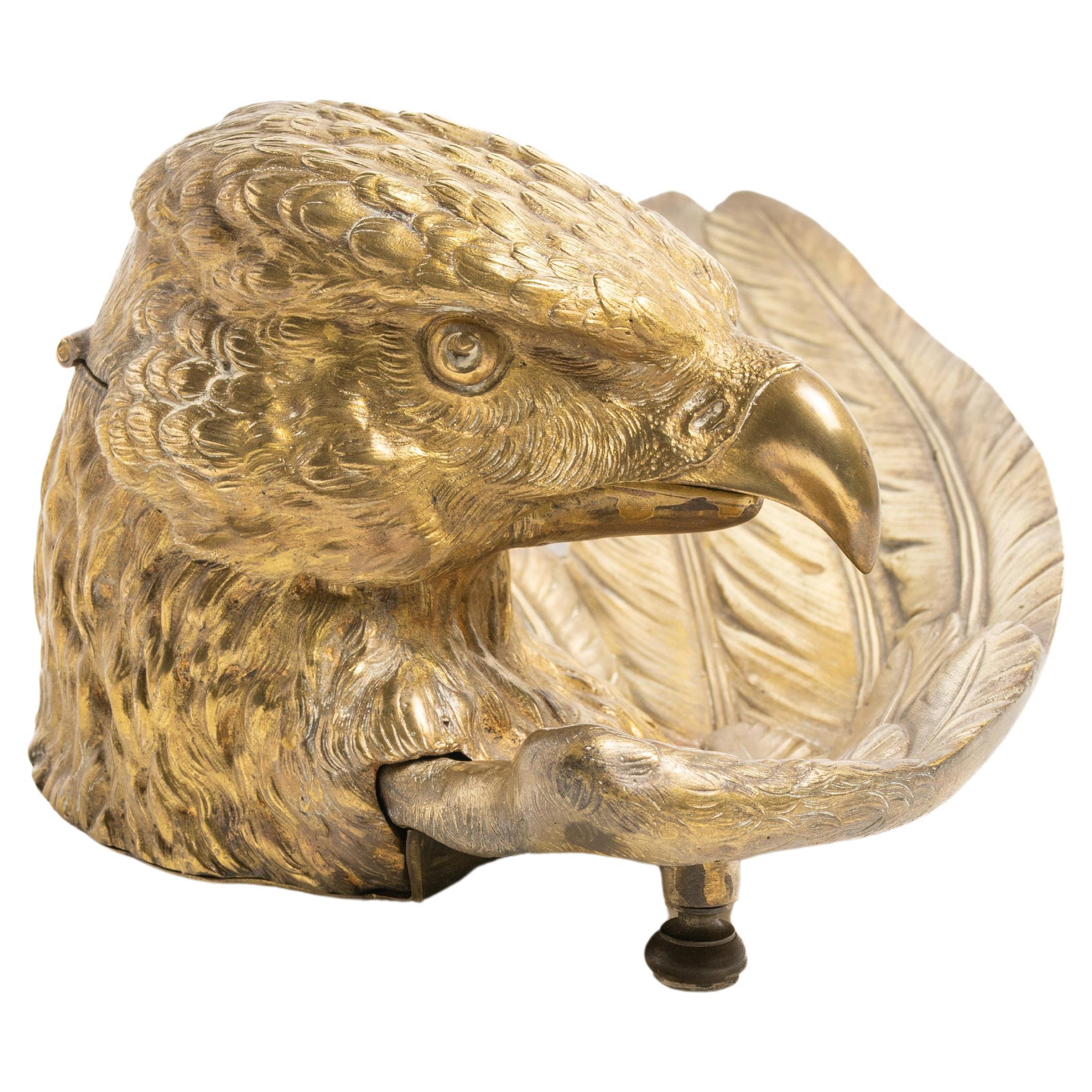 Antique Very Rare French Gilt Metal Eagle Inkwell For Sale