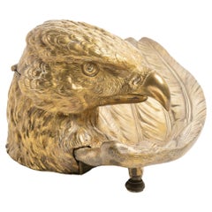 Encrier français ancien très rare en métal doré représentant un aigle