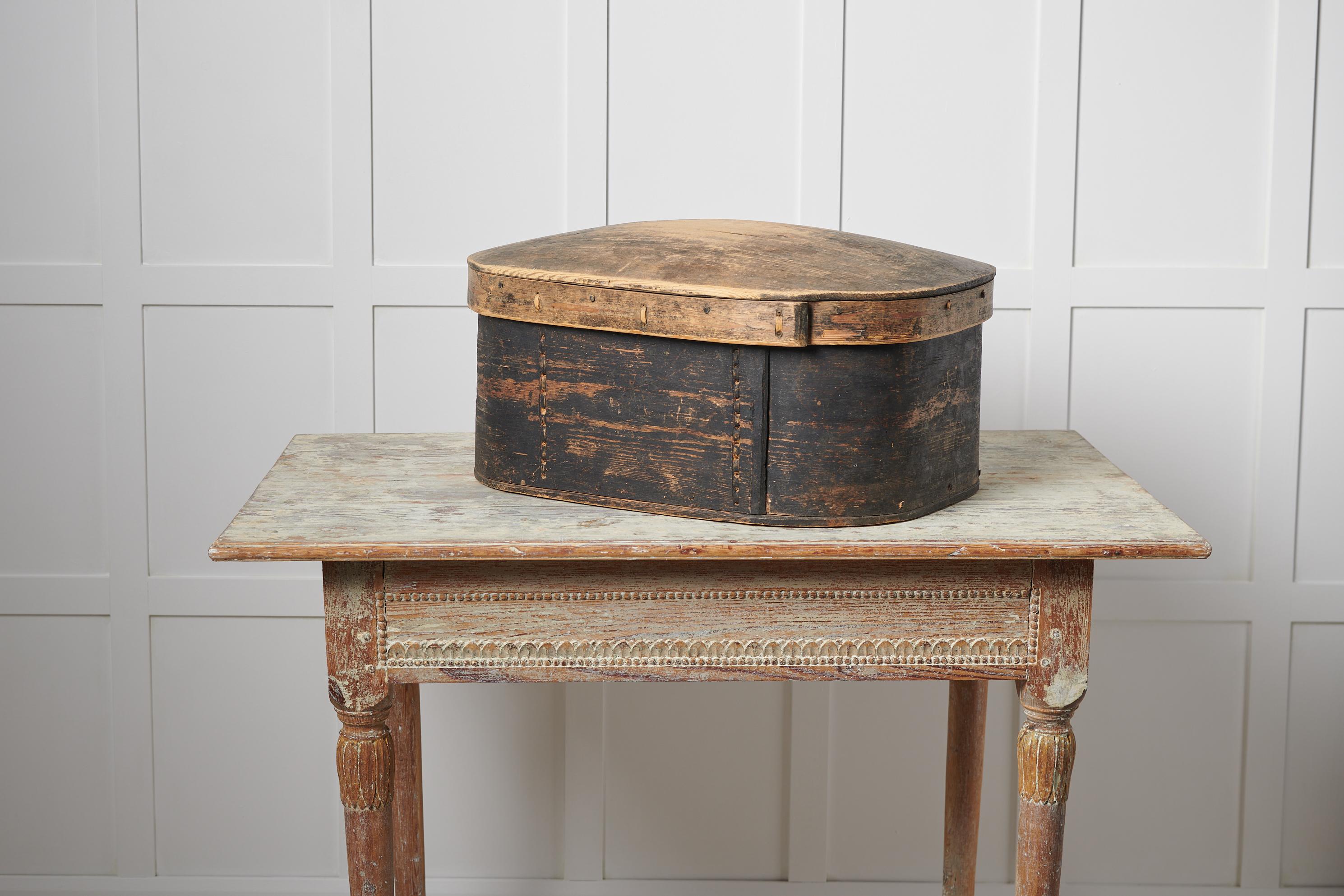 Folk Art Antique Very Rare Swedish Black Bentwood Box For Sale