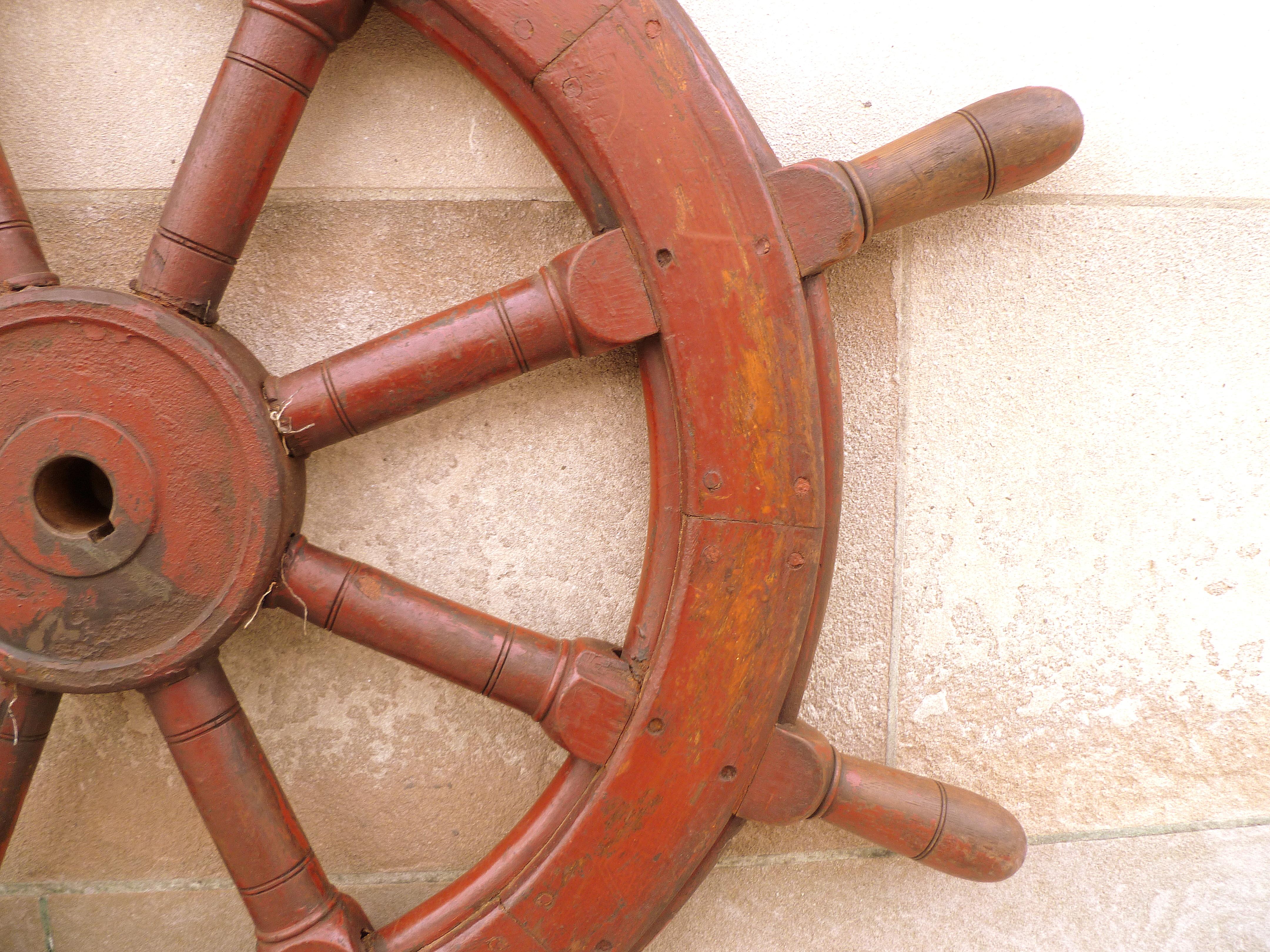 Hand-Crafted Antique Ship Vessel Handle Wheel For Sale