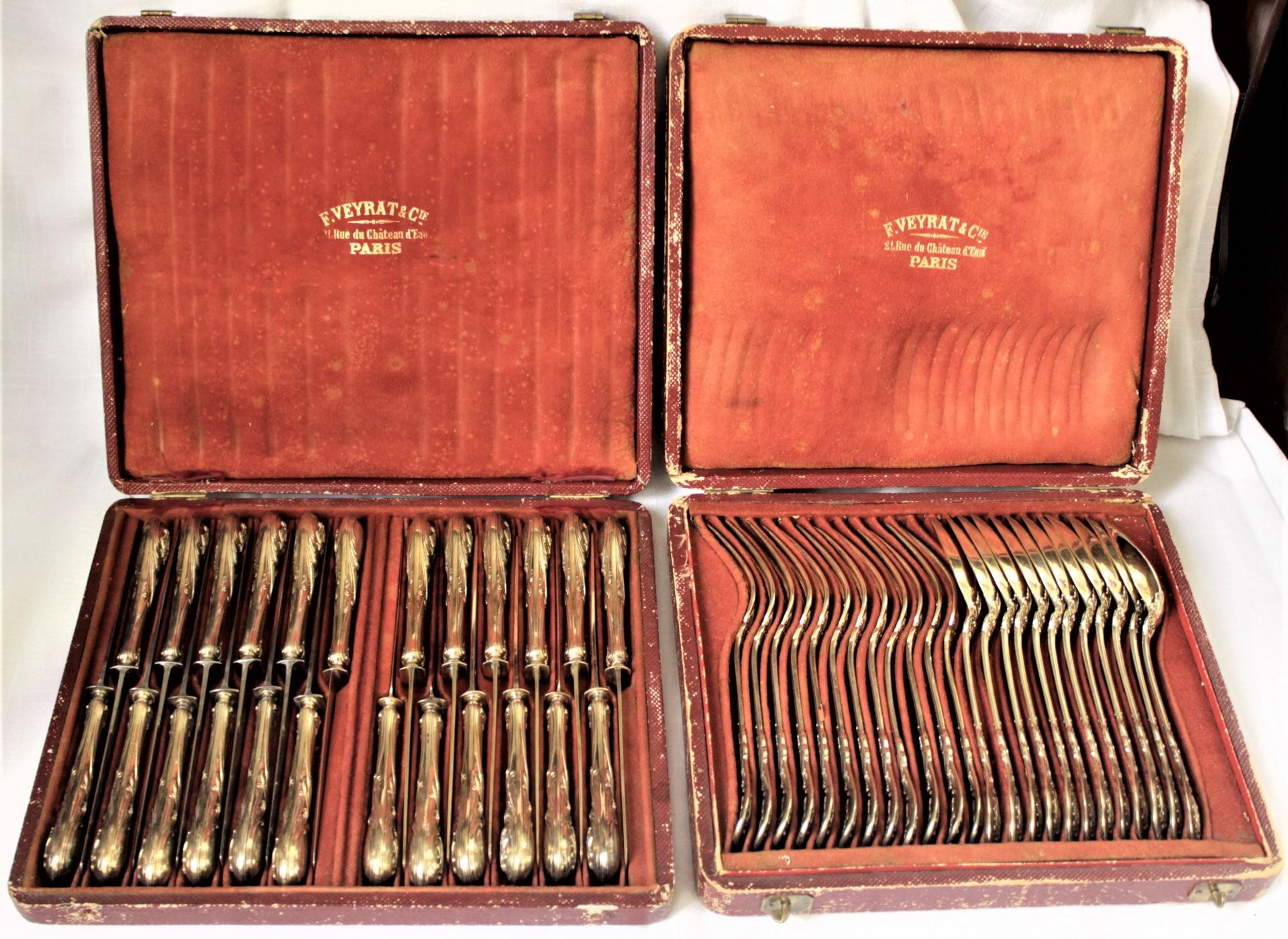Antique Veyrat French Parisian Silver Flatware Dinner Service for 12 with Boxes For Sale 3