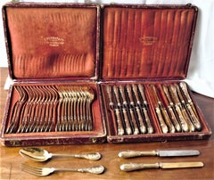 Antique Veyrat French Parisian Silver Flatware Dinner Service for 12 with Boxes