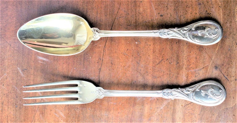 Antique Veyrat French Parisian Silver Flatware Dinner Service for 12 with Boxes In Good Condition For Sale In Hamilton, Ontario