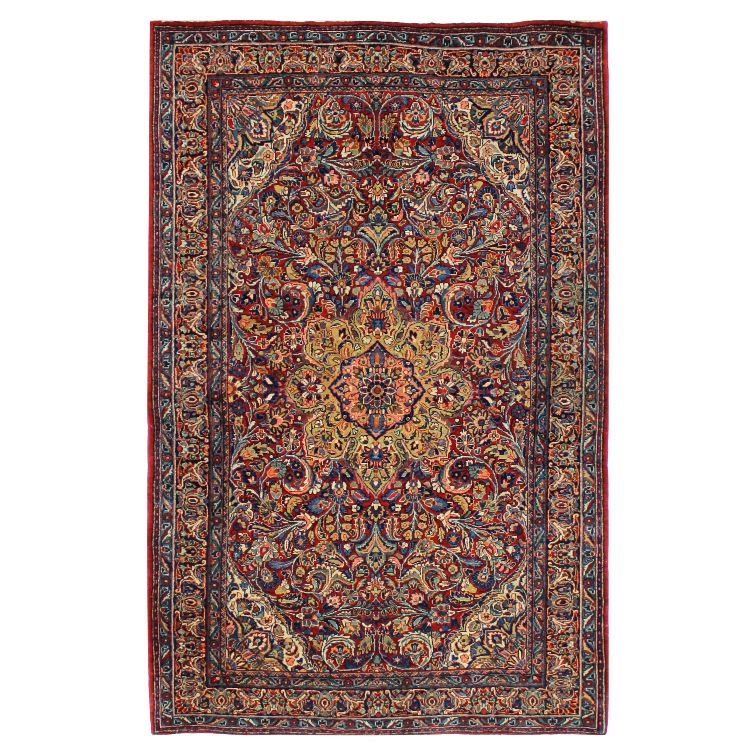 Tapis persan ancien et vibrant multicolore