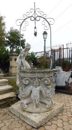 Antique Vicenza Stone Well with Sculptures of Cherubs and Festoons