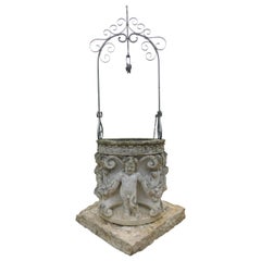 Used Vicenza Stone Well with Sculptures of Cherubs and Festoons, 19th Century