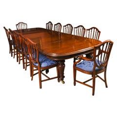 Antique Victoiran Dining Table 19th Century & 12 Hepplewhite Chairs
