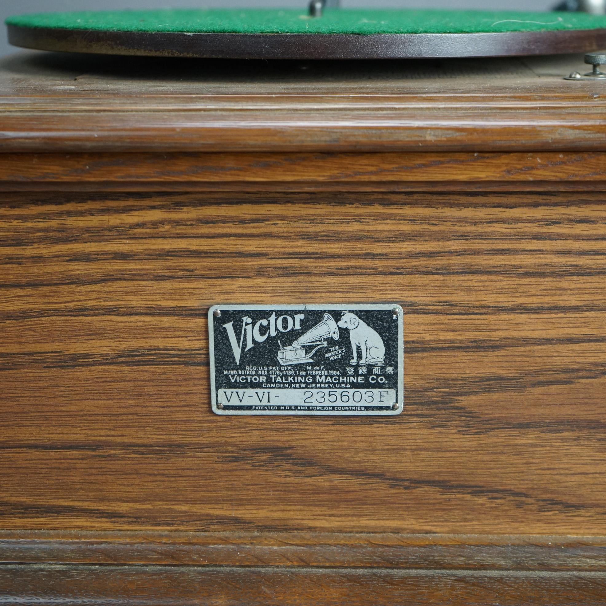 Antique Victor Oak Case Phonograph, Maker Label as Photographed,  Circa 1900

Measures - 12