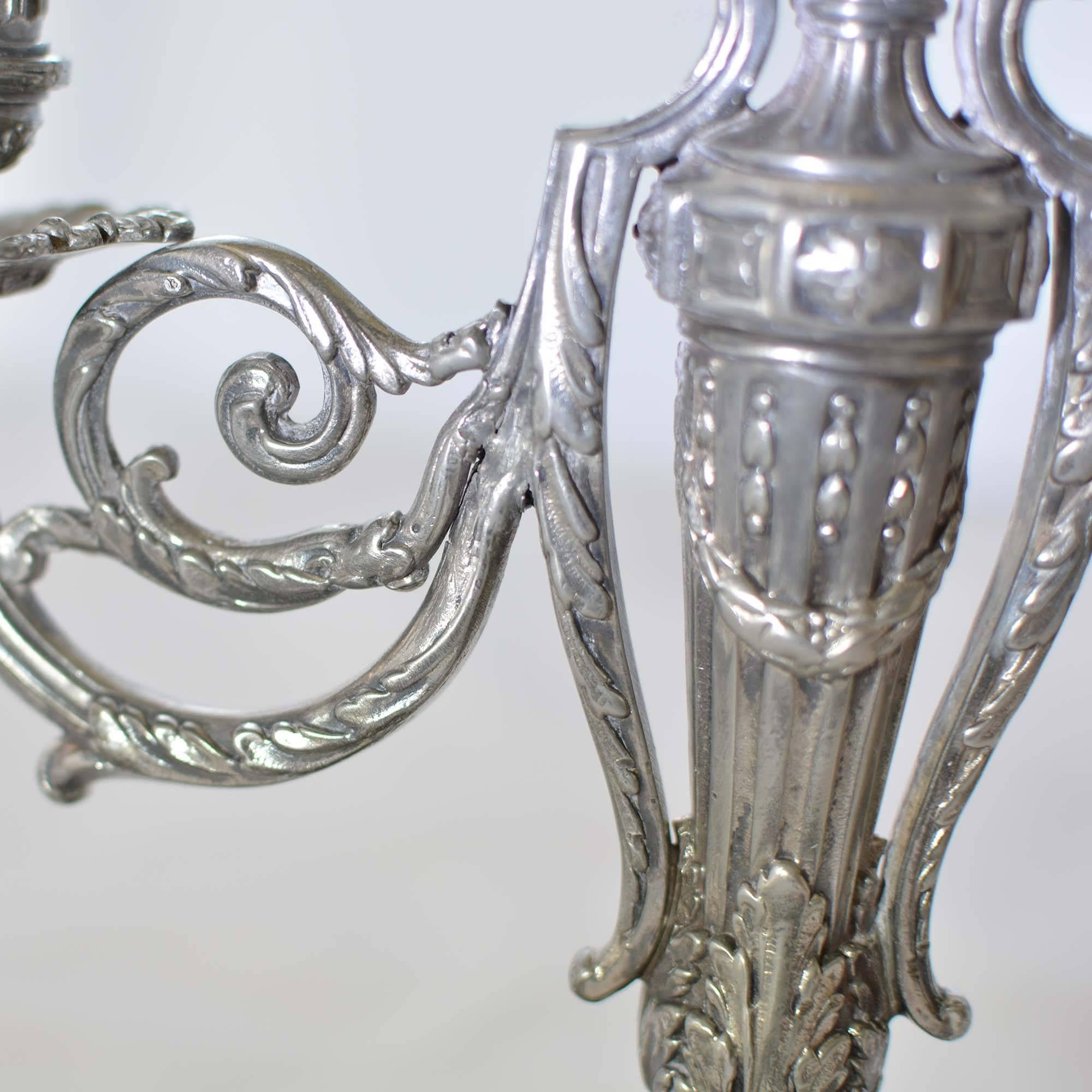 French Antique Victor Saglier Art Nouveau Silver Plate Candelabras For Sale