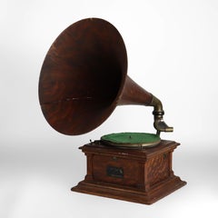 Antique Victor Victrola #3 Oak Talking Machine Phonograph With Oak Horn c1920