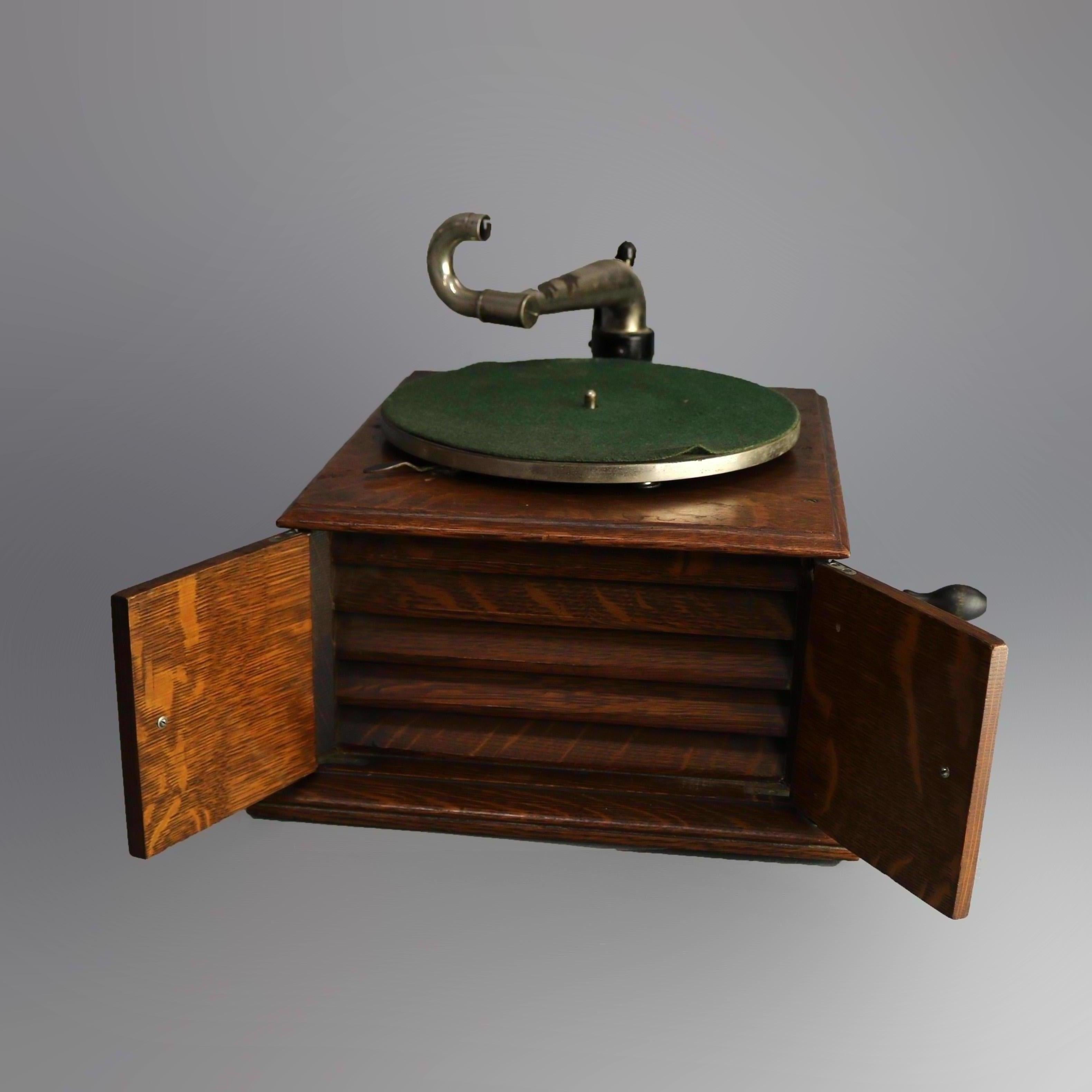 Carved Antique Victor Victrola IV Oak Phonograph 'Missing Reproducer', Circa 1900