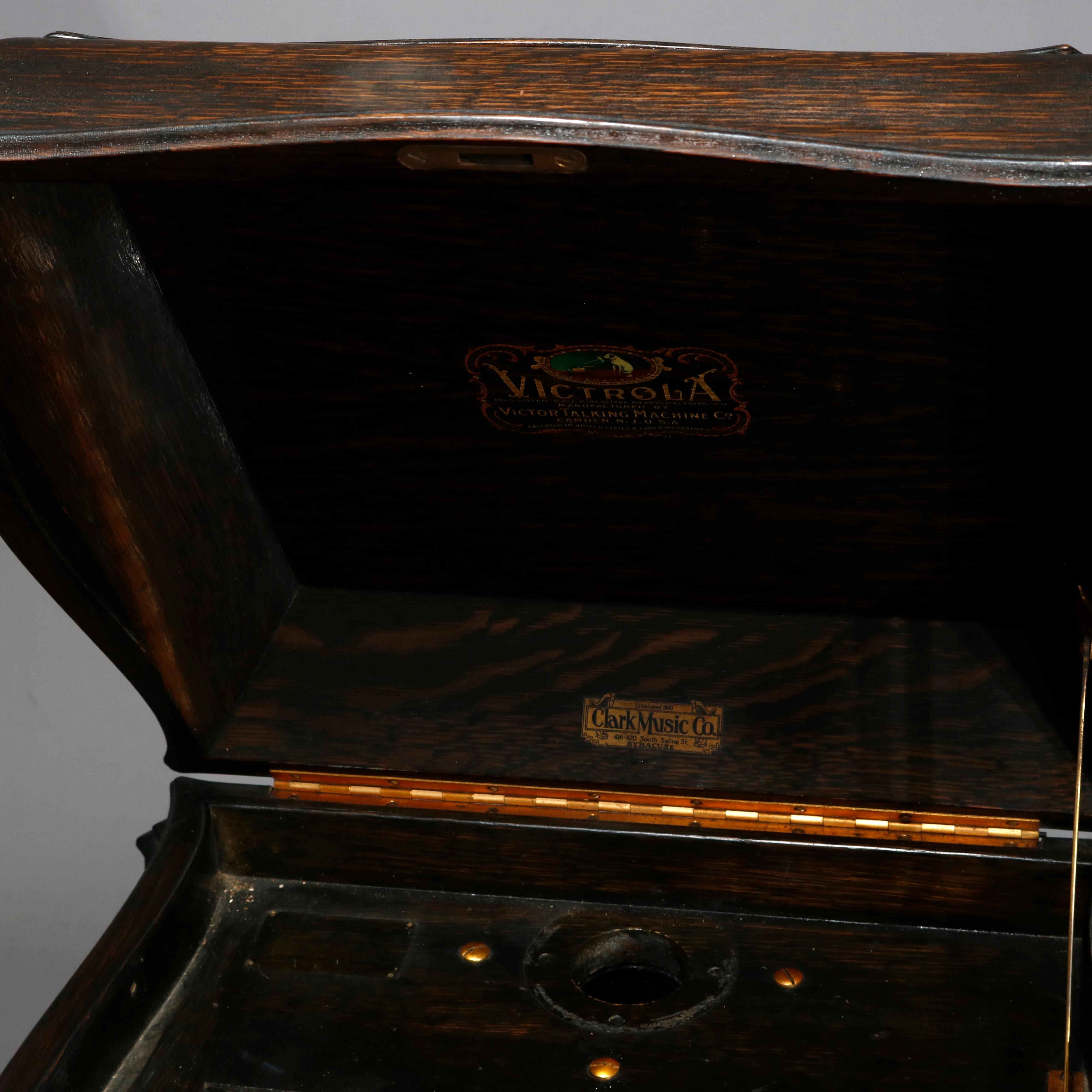 20th Century Antique Victor Victrola Louis XVI Style Oak Phonograph Case by Clark, circa 1910