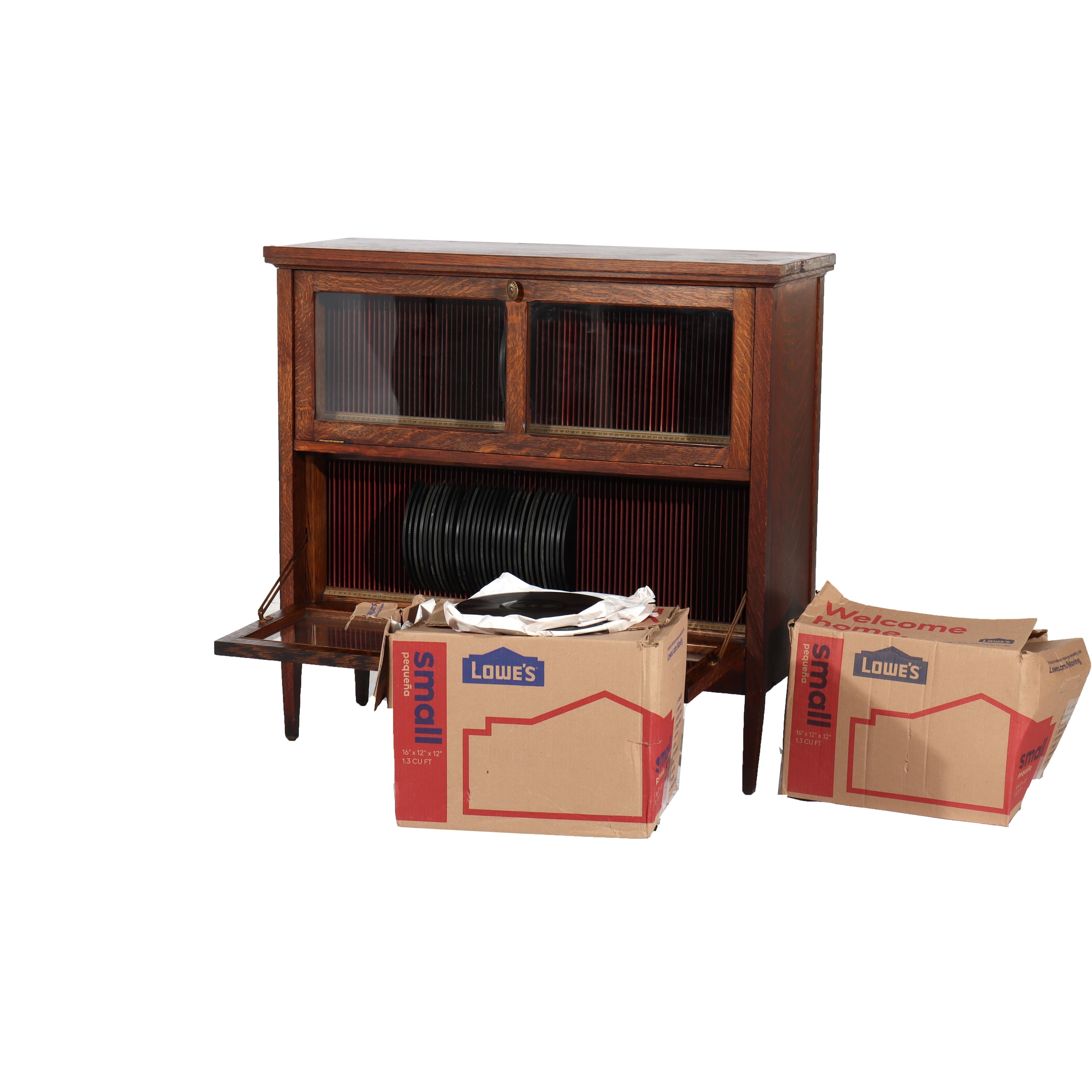 Antique Victor Victrola Oak 78RPM Record Storage Cabinet & 31 Records C1920 8