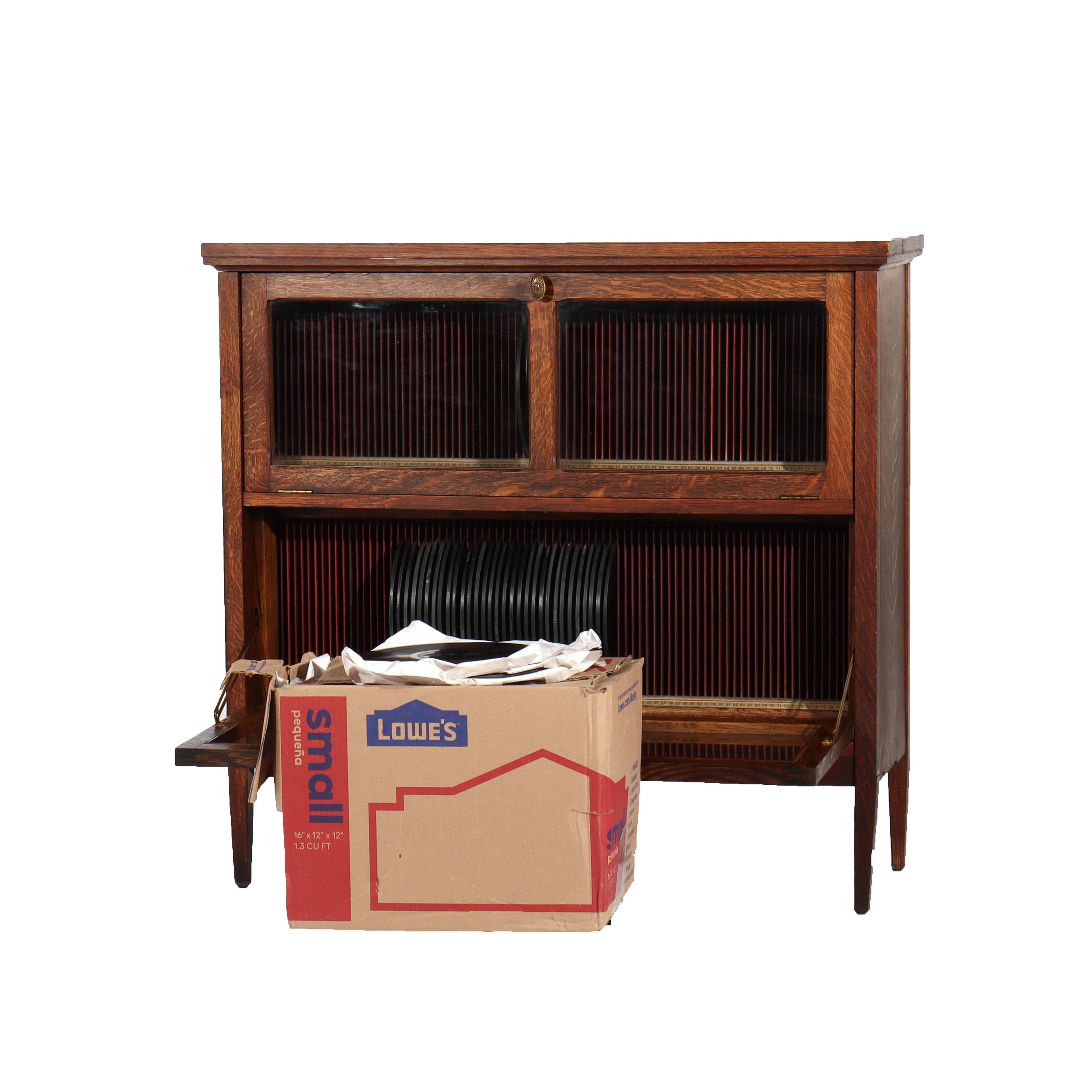 Antique Victor Victrola Oak 78RPM Record Storage Cabinet & 31 Records C1920 9