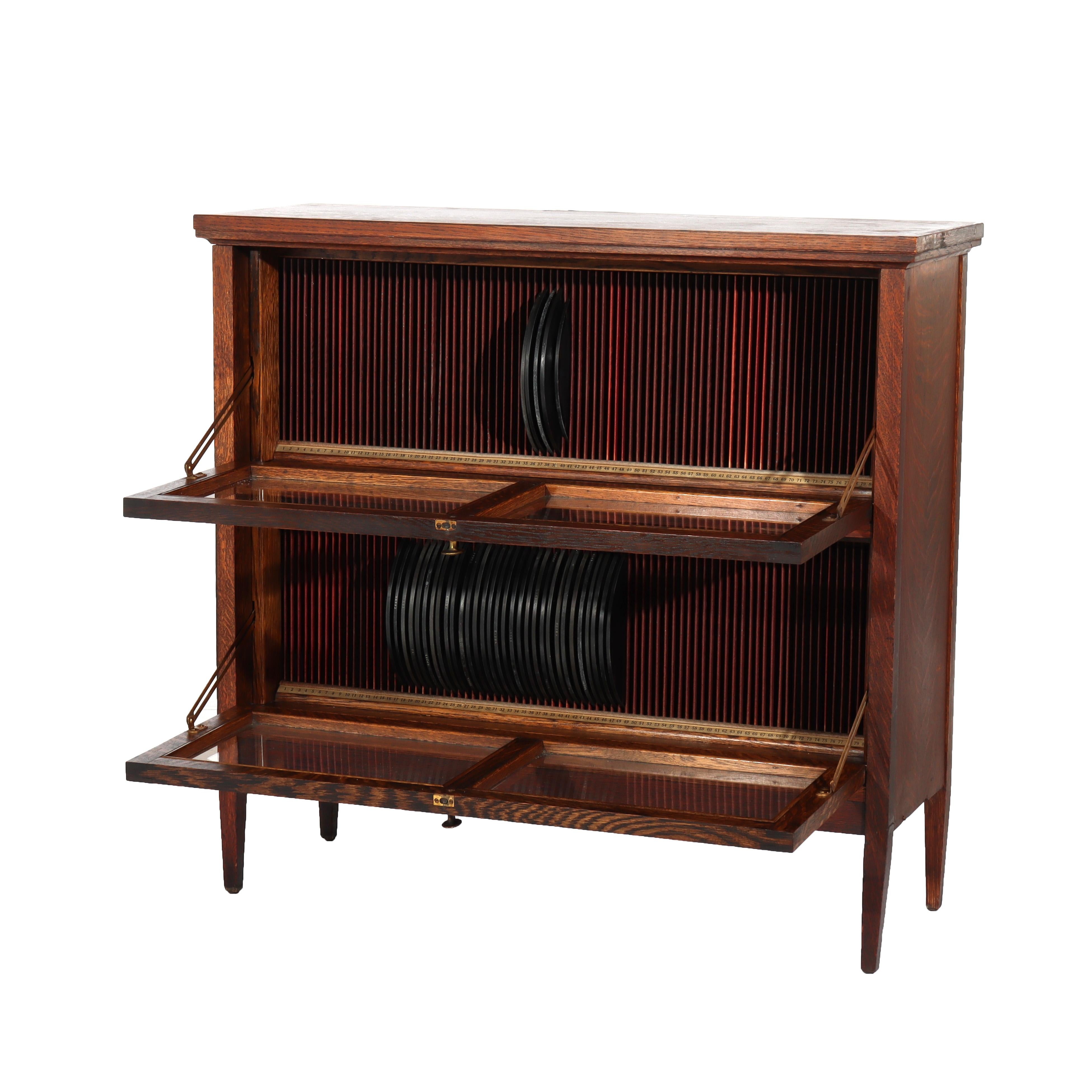 ***Reduced In-House Delivery Rates - Click on “Ask Seller” to Request a Quote***

Antique Victor Victrola Oak 78RPM Record Storage Cabinet & 31 Records C1920

Measures- 37.5
