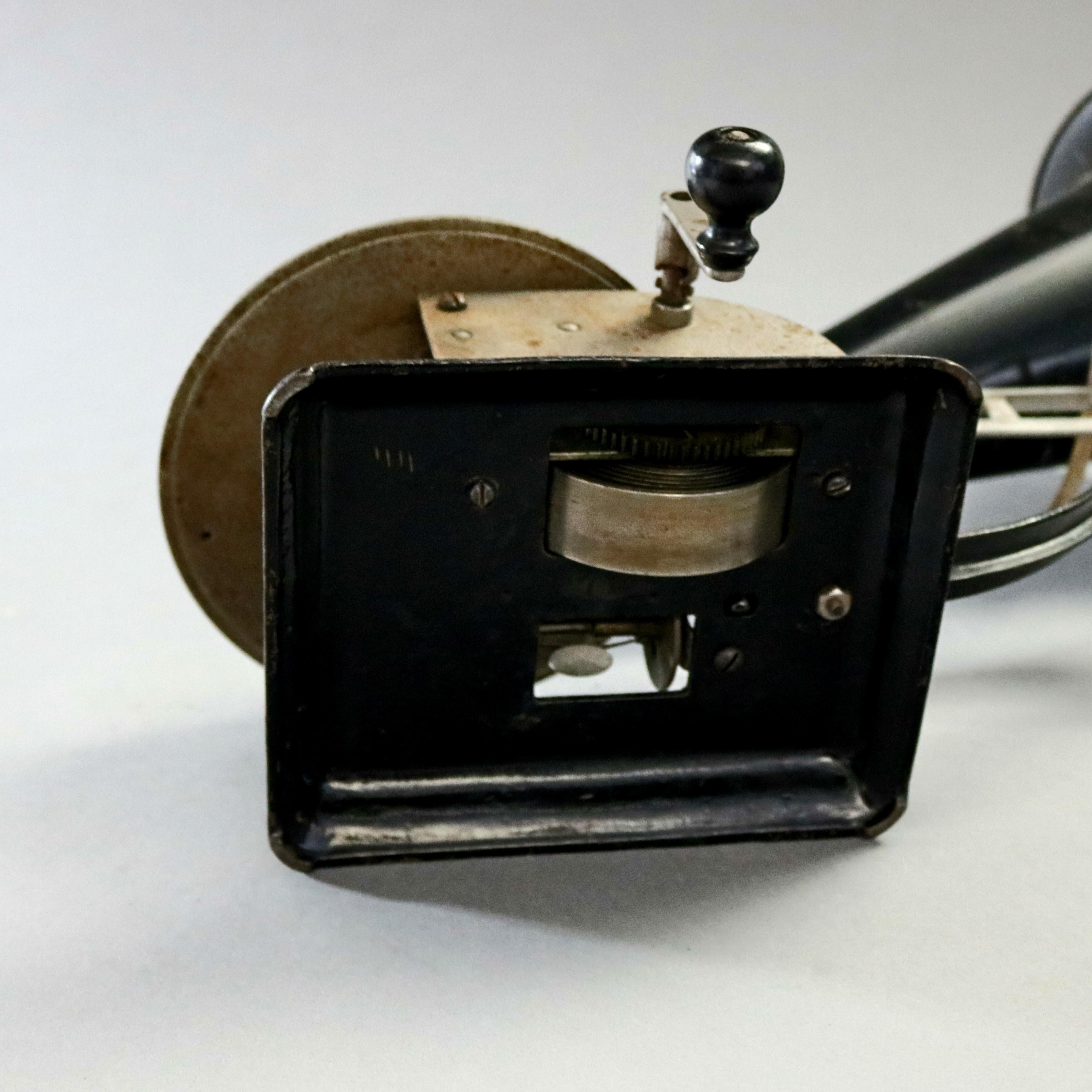 American Antique Victor Victrola School Clockwork Phonograph with Horn, circa 1890
