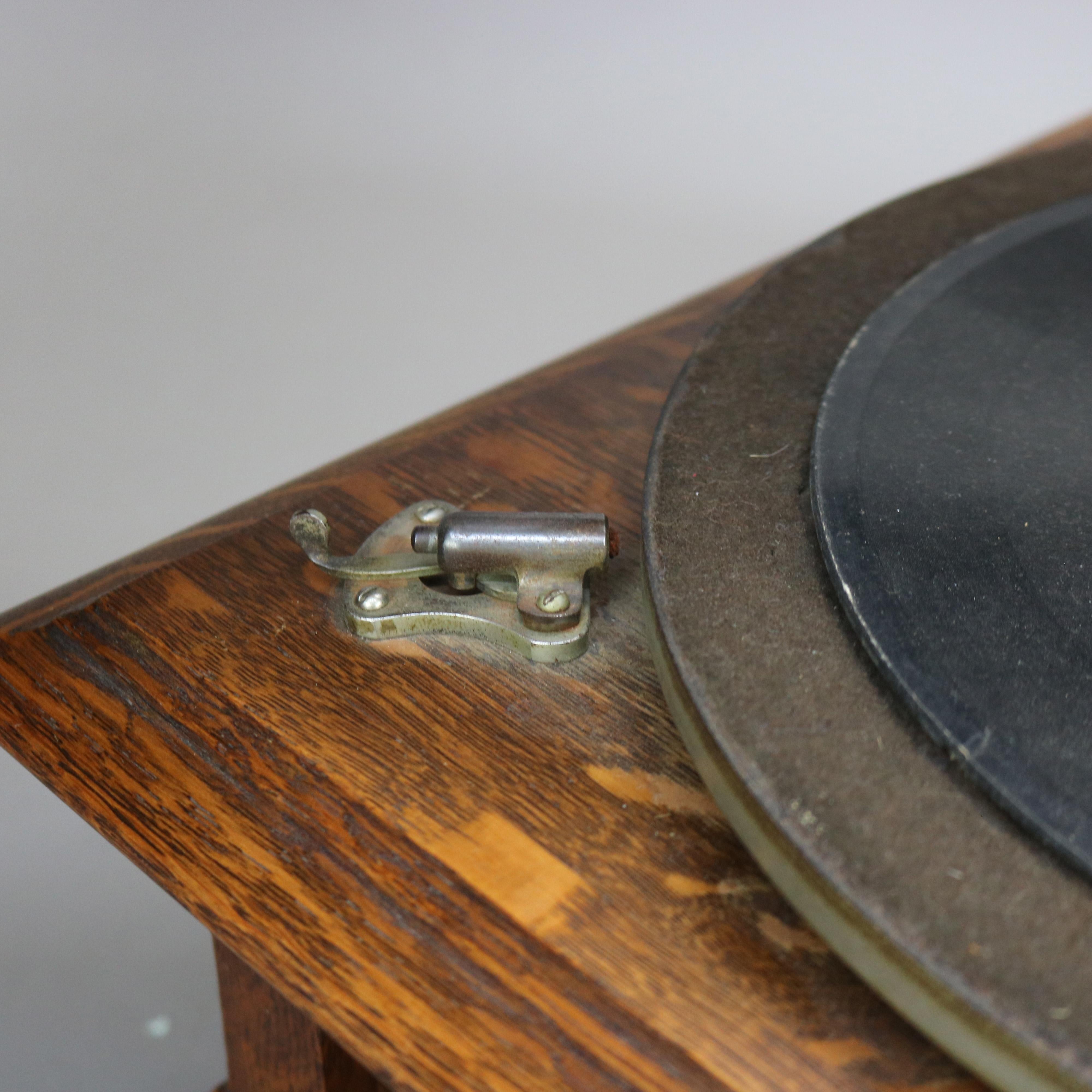 Antiker Victor Victrola V Oak Phonograph mit Oak Horn & Vinylplatten C1910 3