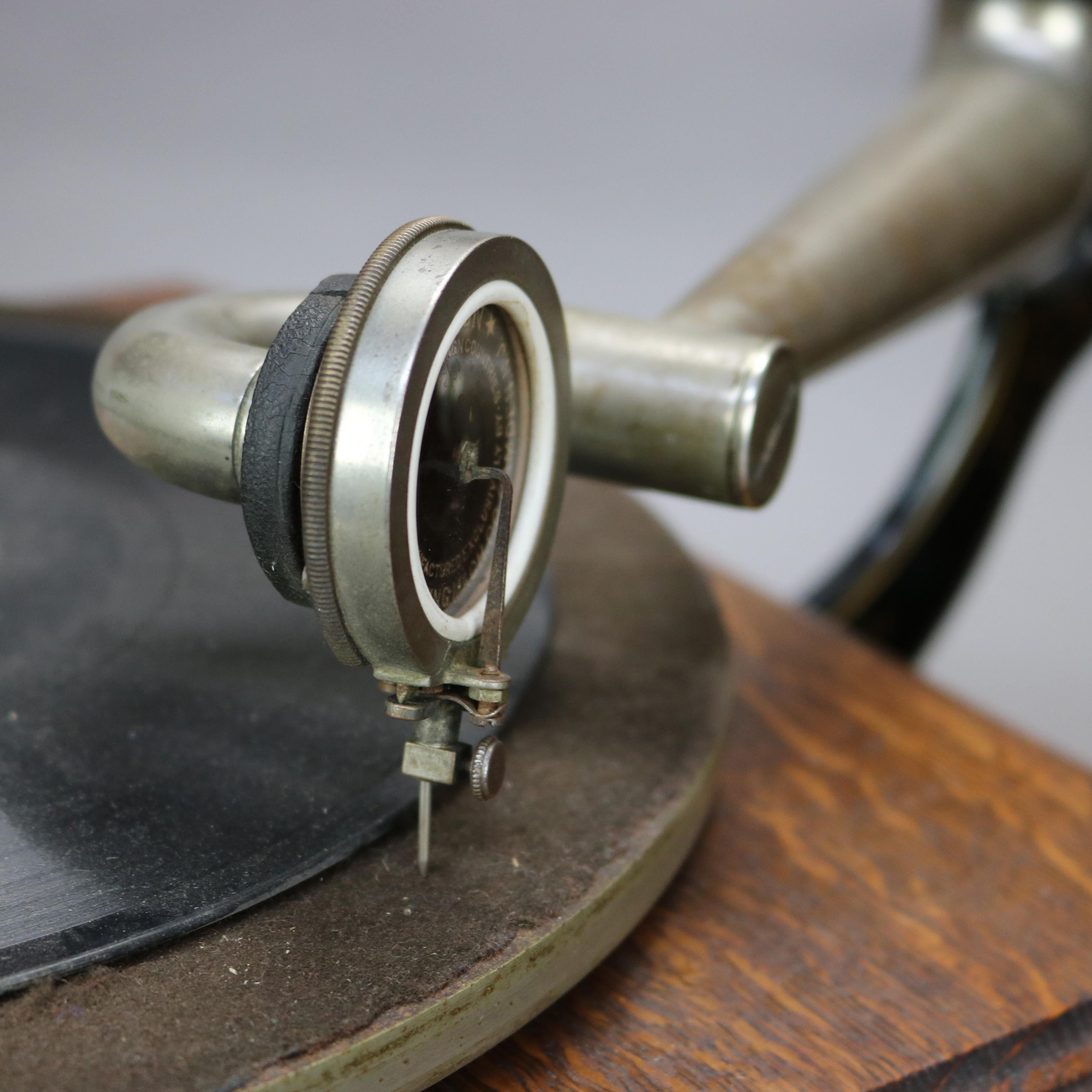 Antiker Victor Victrola V Oak Phonograph mit Oak Horn & Vinylplatten C1910 4