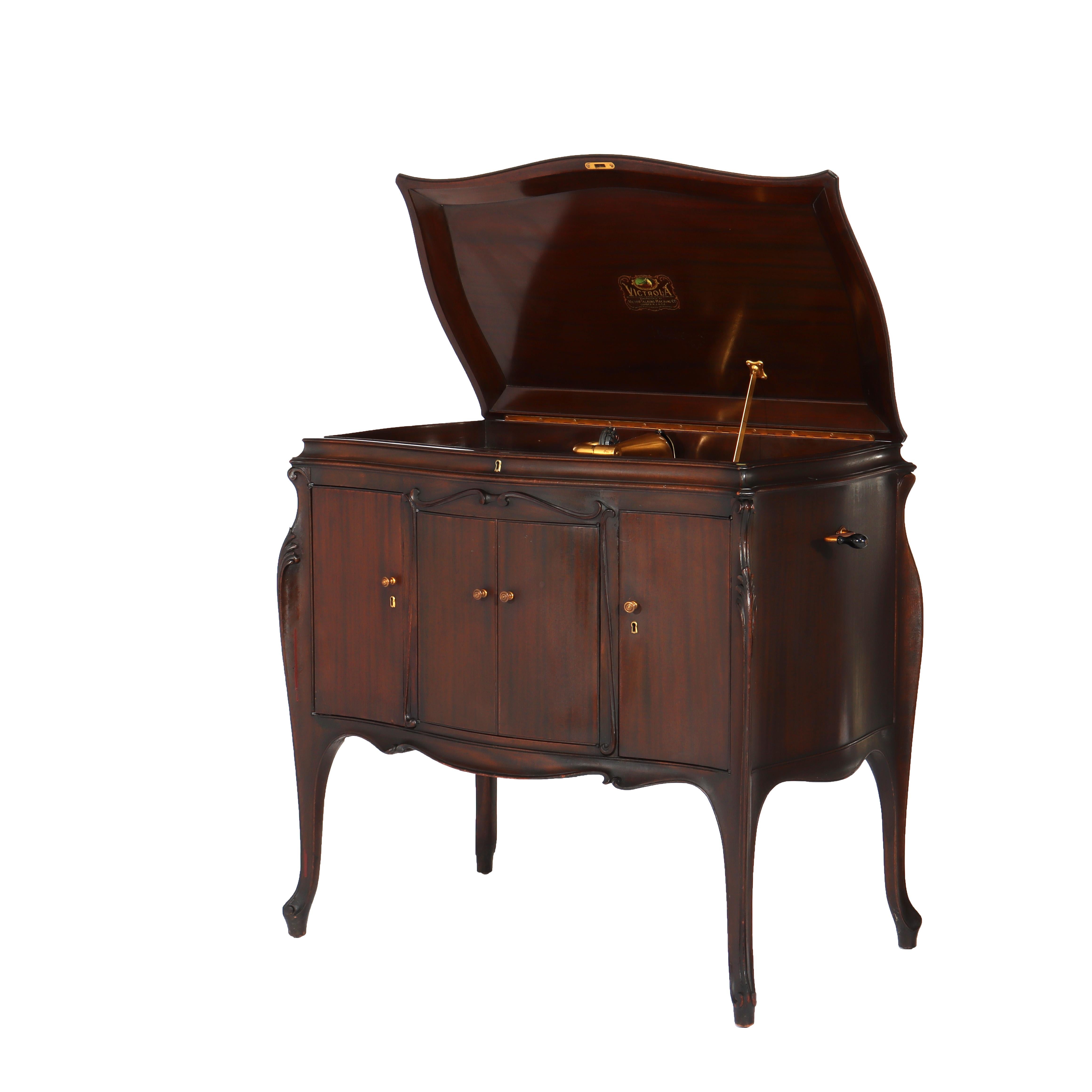 20th Century Antique Victor Victrola VV-230 Mahogany Phonograph Credenza Cabinet C1920 For Sale