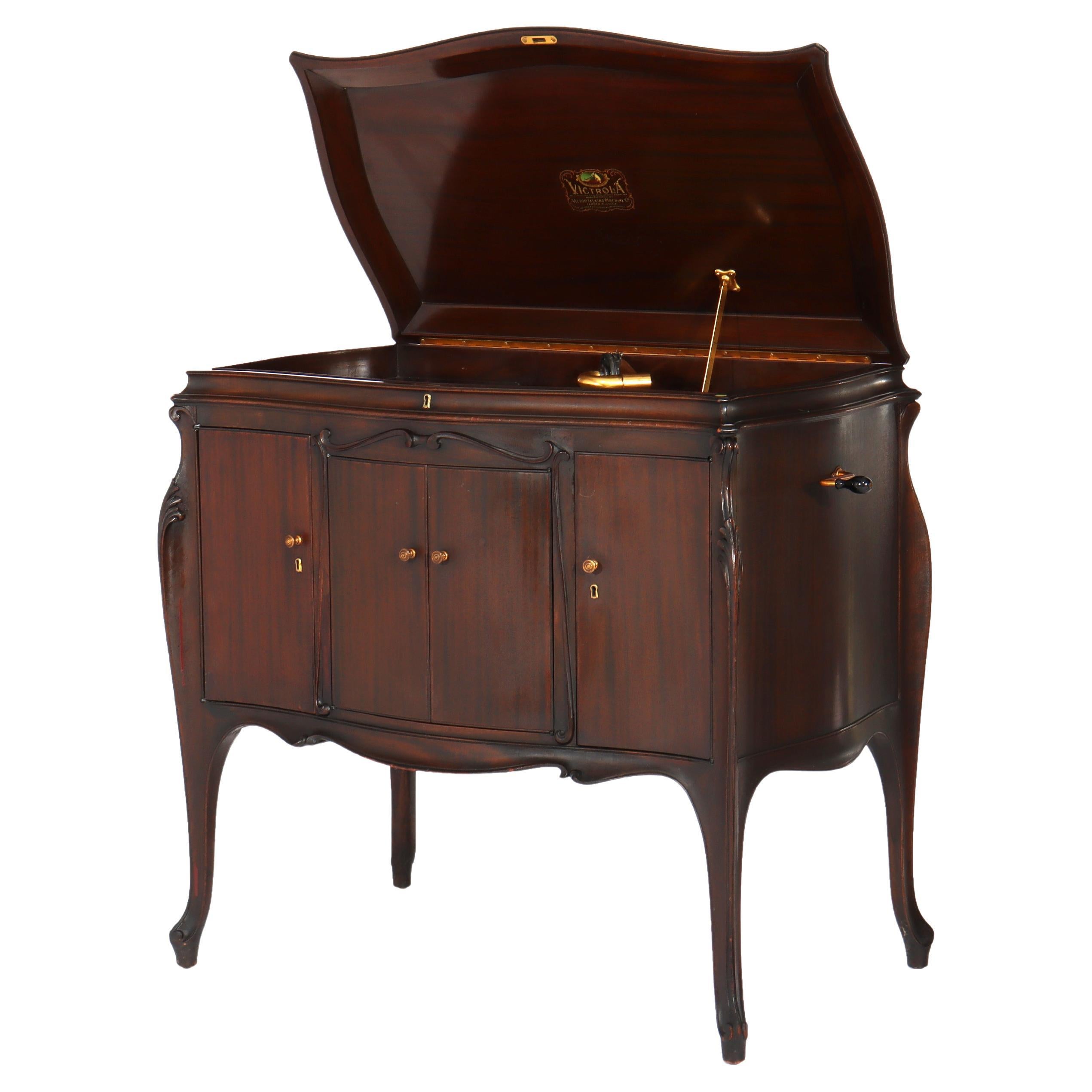 Antique Victor Victrola VV-230 Mahogany Phonograph Credenza Cabinet C1920 For Sale