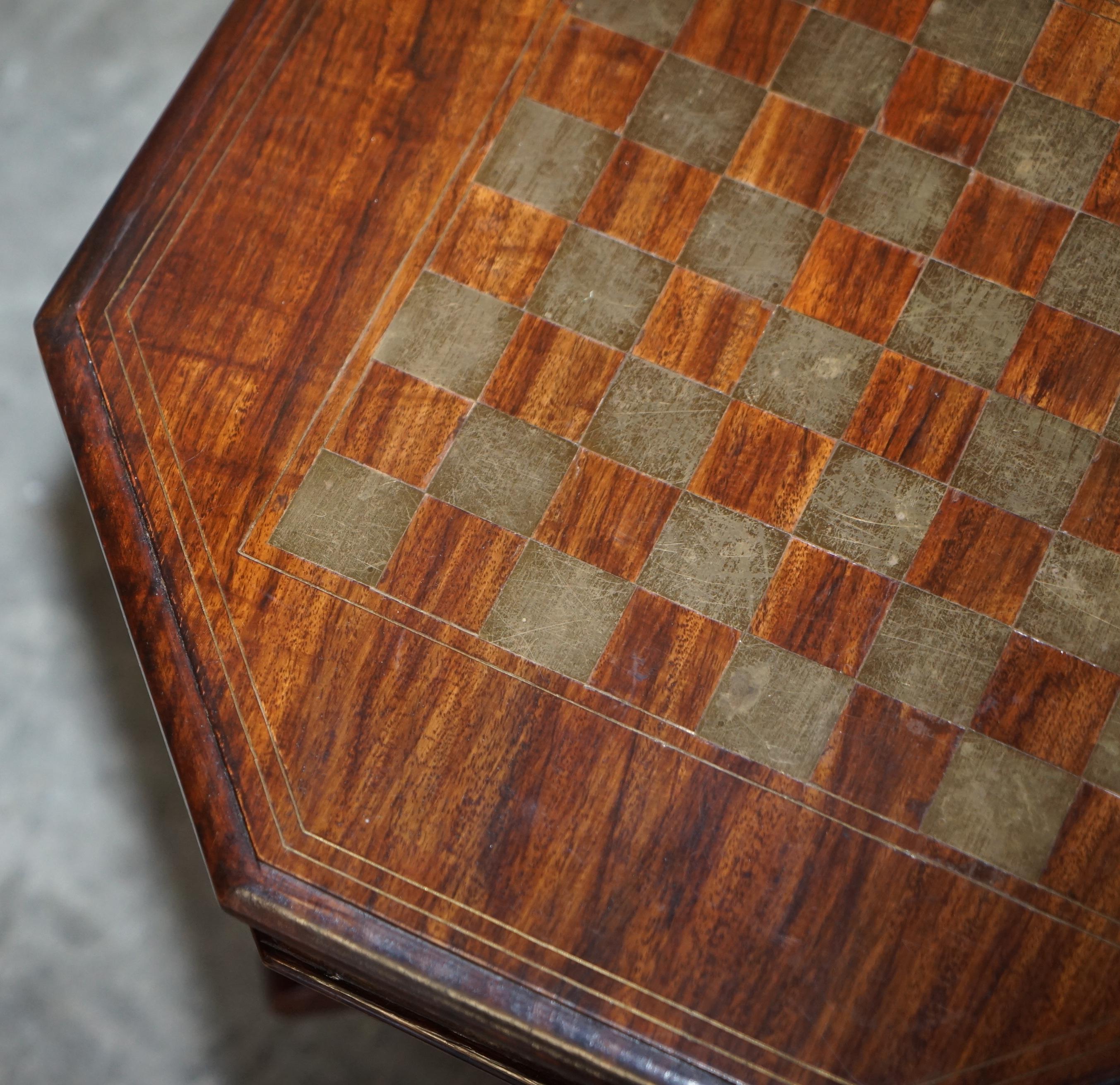 Victorian Antique Victorain Hardwood Brass Inlaid Chess Games Table with Staunton Pieces
