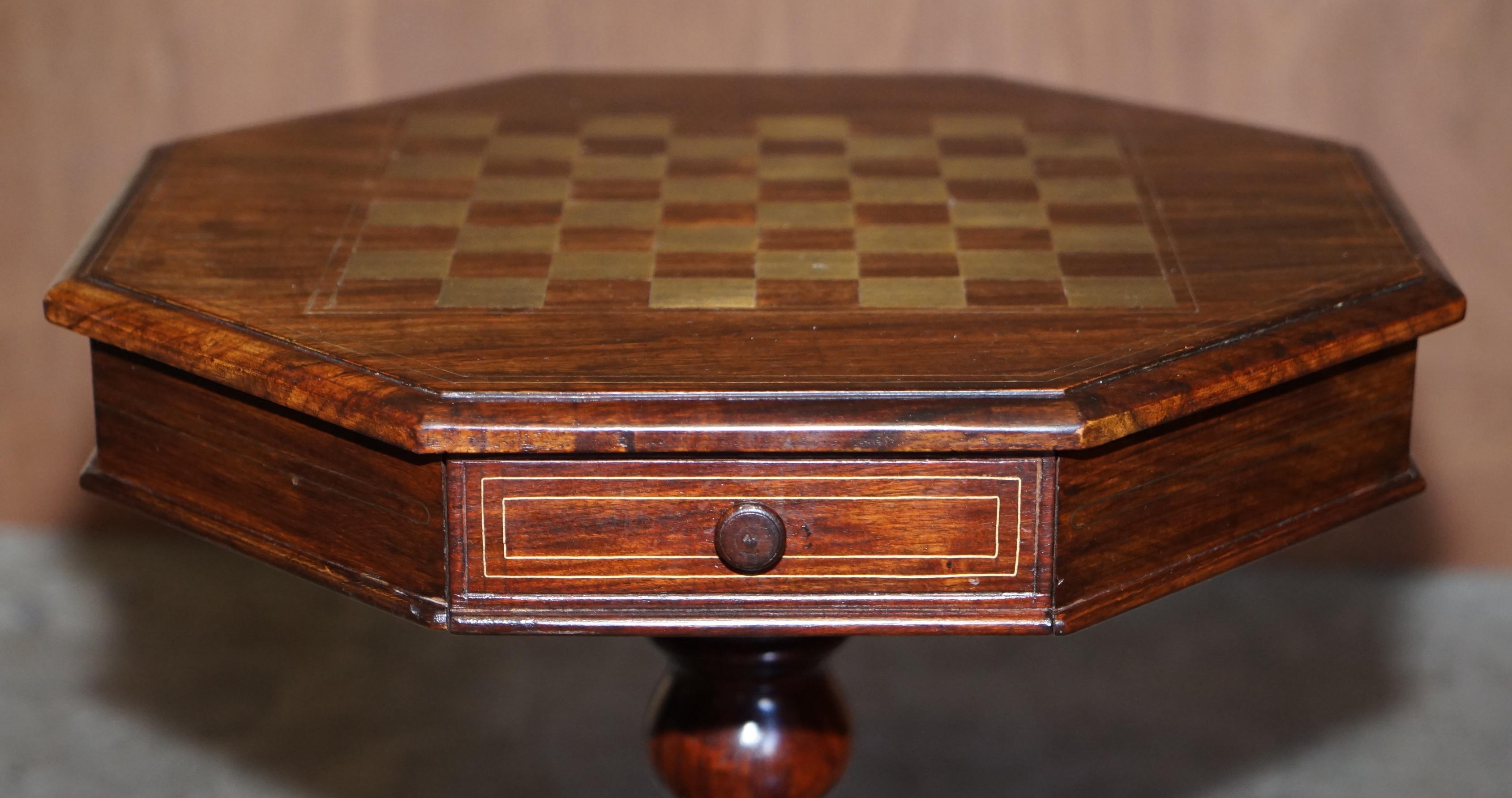 Hand-Crafted Antique Victorain Hardwood Brass Inlaid Chess Games Table with Staunton Pieces
