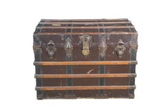 Antique Victorain Wood Banded Leather Nailhead Steamer Trunk Coffee Table