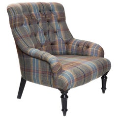 Antique Victoria English Armchair Upholstered in Contemporary Mulberry Check