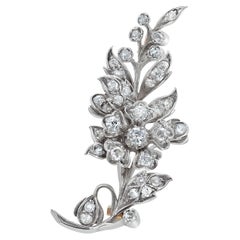 Antique Victoria Era Diamond 3 Carat Floral Brooch 2.25 Inch Eighteen Karat Gold