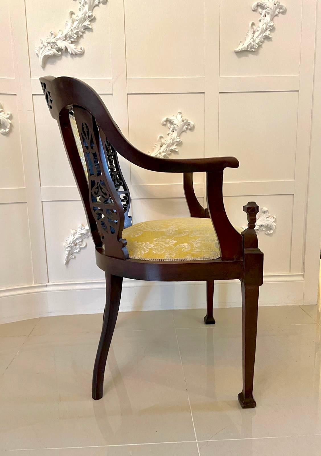 Late 19th Century Antique Victorian Unusual Carved Mahogany Armchair For Sale