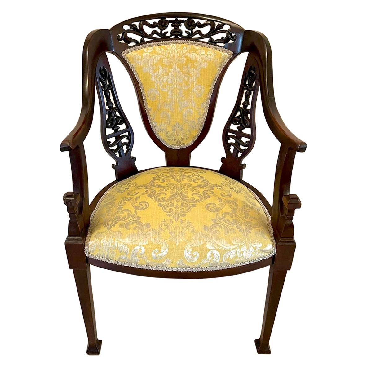 Antique Victorian Unusual Carved Mahogany Armchair