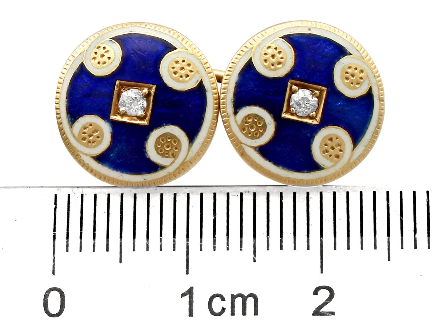 Women's or Men's Antique Victorian Diamond and Enamel Yellow Gold Cufflinks