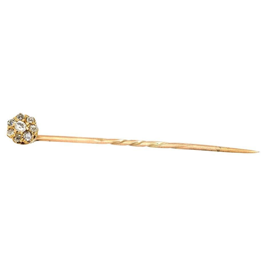 Antique Victorian 0.32ct Diamond 9ct Gold Stick Pin Brooch