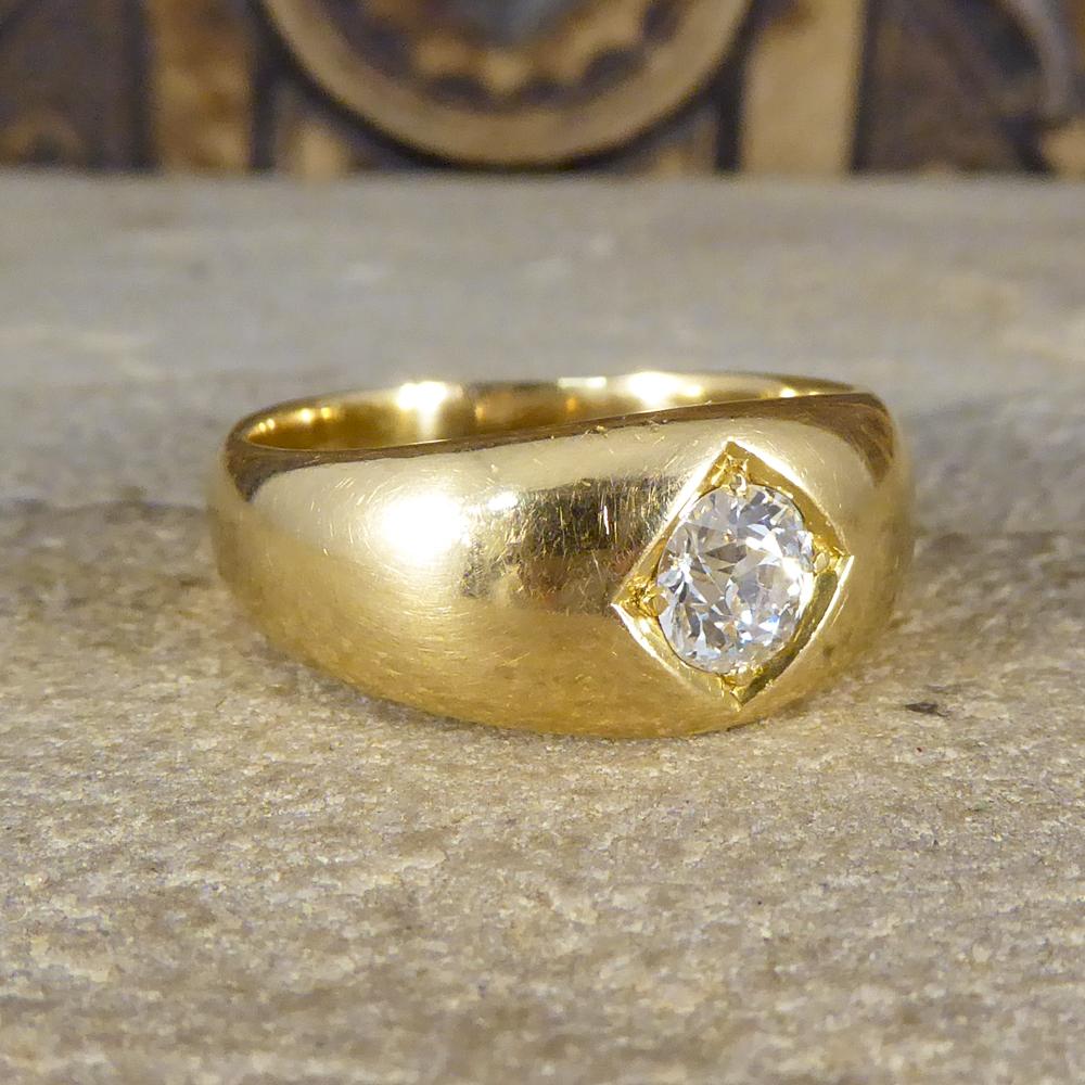 This fine example of a Victorian Diamond gypsy ring featuring a 0.50ct stone in the centre and has been handcrafted in 18ct Yellow Gold during the latter part of the nineteenth century. The ring is centrally set with an Old European cut Diamond in