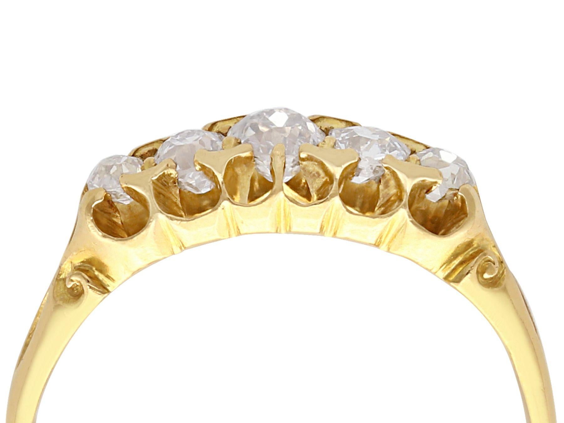 A fine and impressive antique Victorian 0.66 carat diamond and 18 karat yellow gold, five stone ring; part of our antique jewelry and estate jewelry collections.

This fine and impressive antique five stone diamond ring has been crafted in 18k