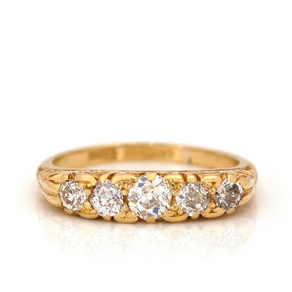 Women's Antique Victorian 0.6ct Five Stone Diamond 18ct Gold Ring For Sale