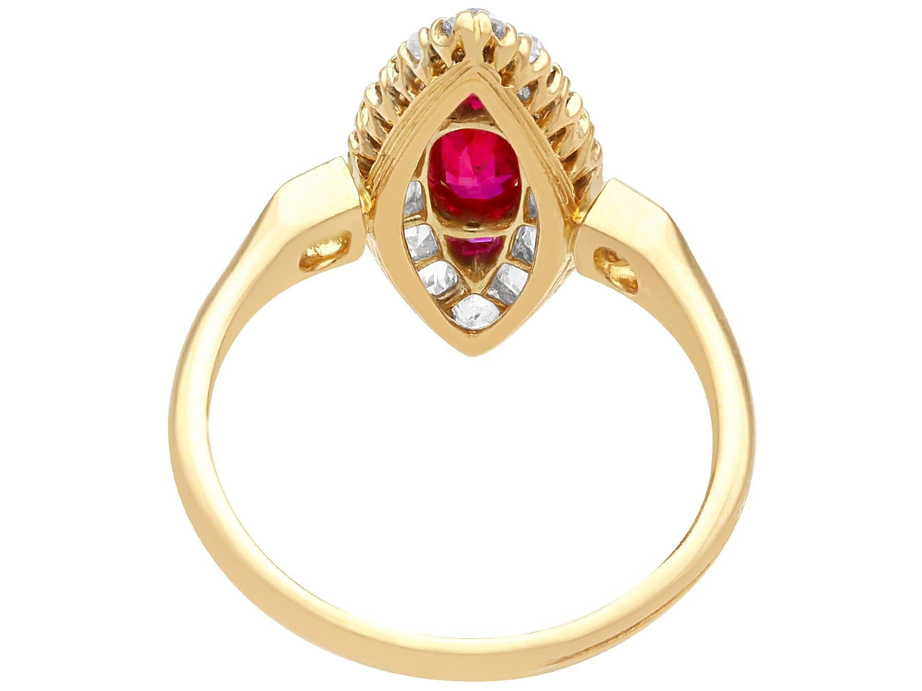 Old European Cut Victorian Ruby and 2.13 Carat Diamond Yellow Gold Dress Ring For Sale