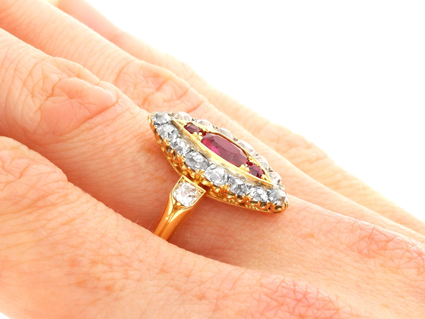 Victorian Ruby and 2.13 Carat Diamond Yellow Gold Dress Ring For Sale 1