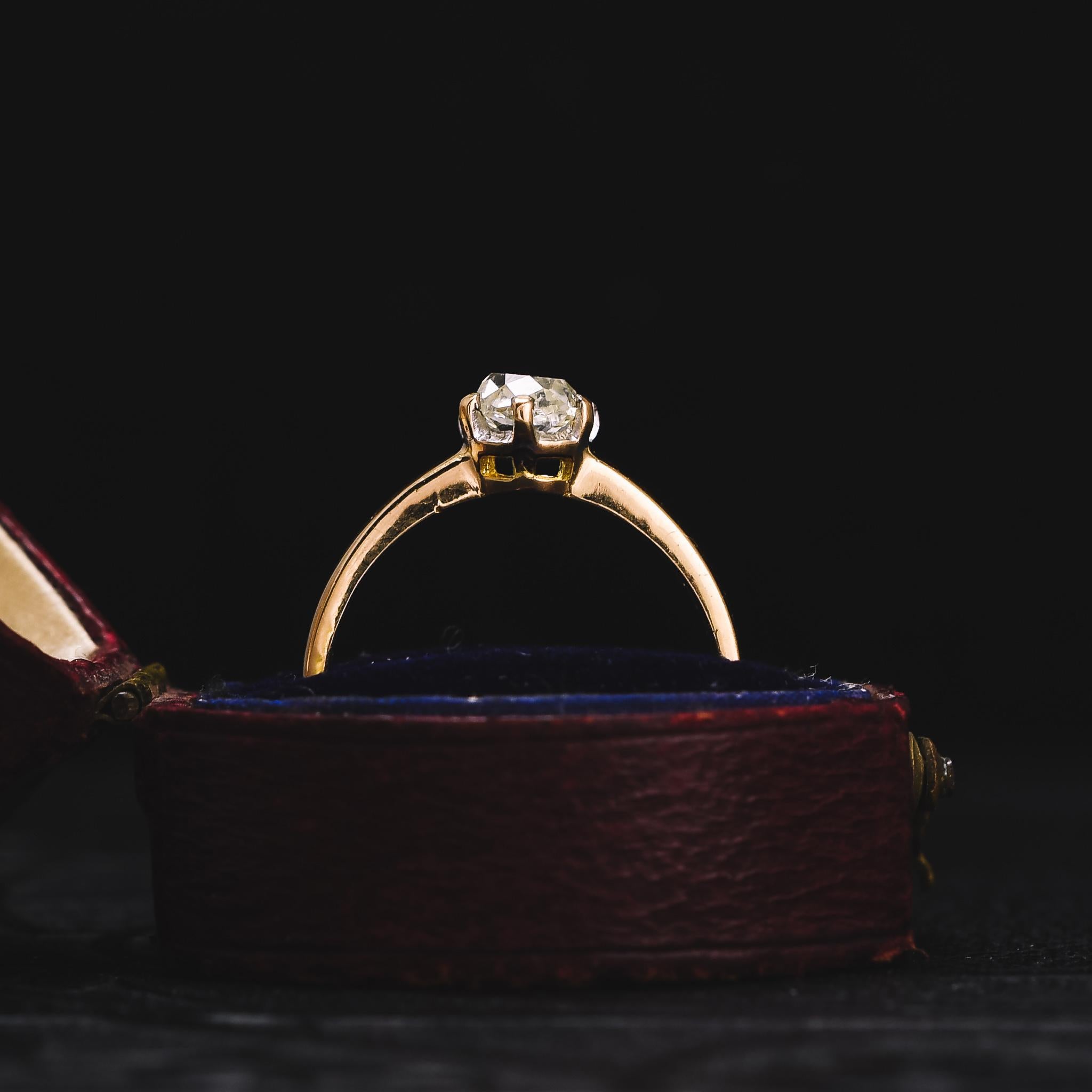 Women's Antique Victorian 0.78 Carat Old Mine Cut Diamond Solitaire Ring