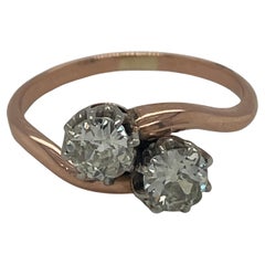 Antique Victorian 0.80 Carat Diamond Crossover 'Toi Et Moi' 18ct Rose Gold Ring