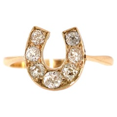 Antique Victorian 0.8ct Diamond Horseshoe 18ct Gold Ring