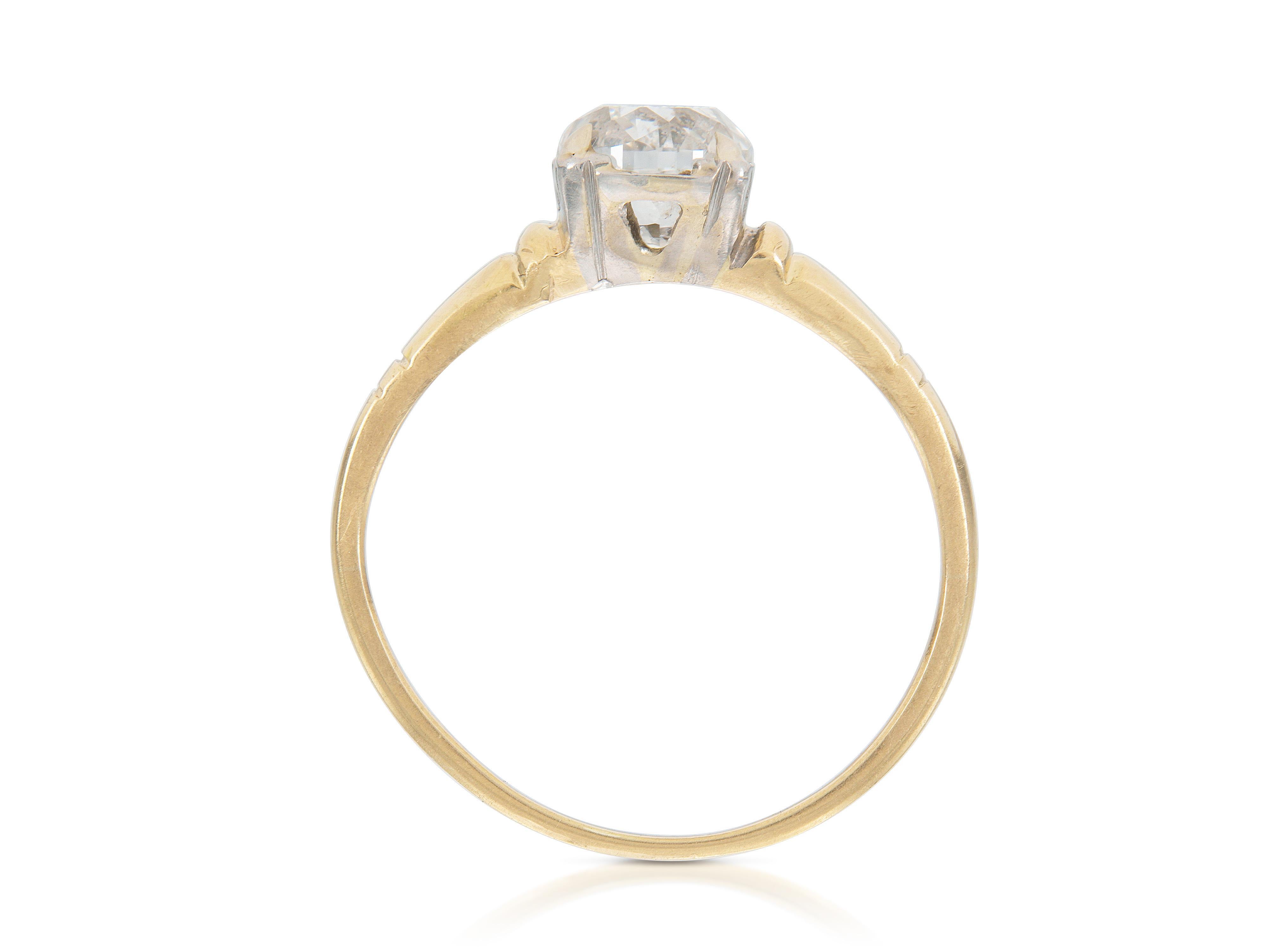 Antiguo anillo de compromiso victoriano de diamantes talla europea de 0,94 quilates Corte europeo antiguo en venta