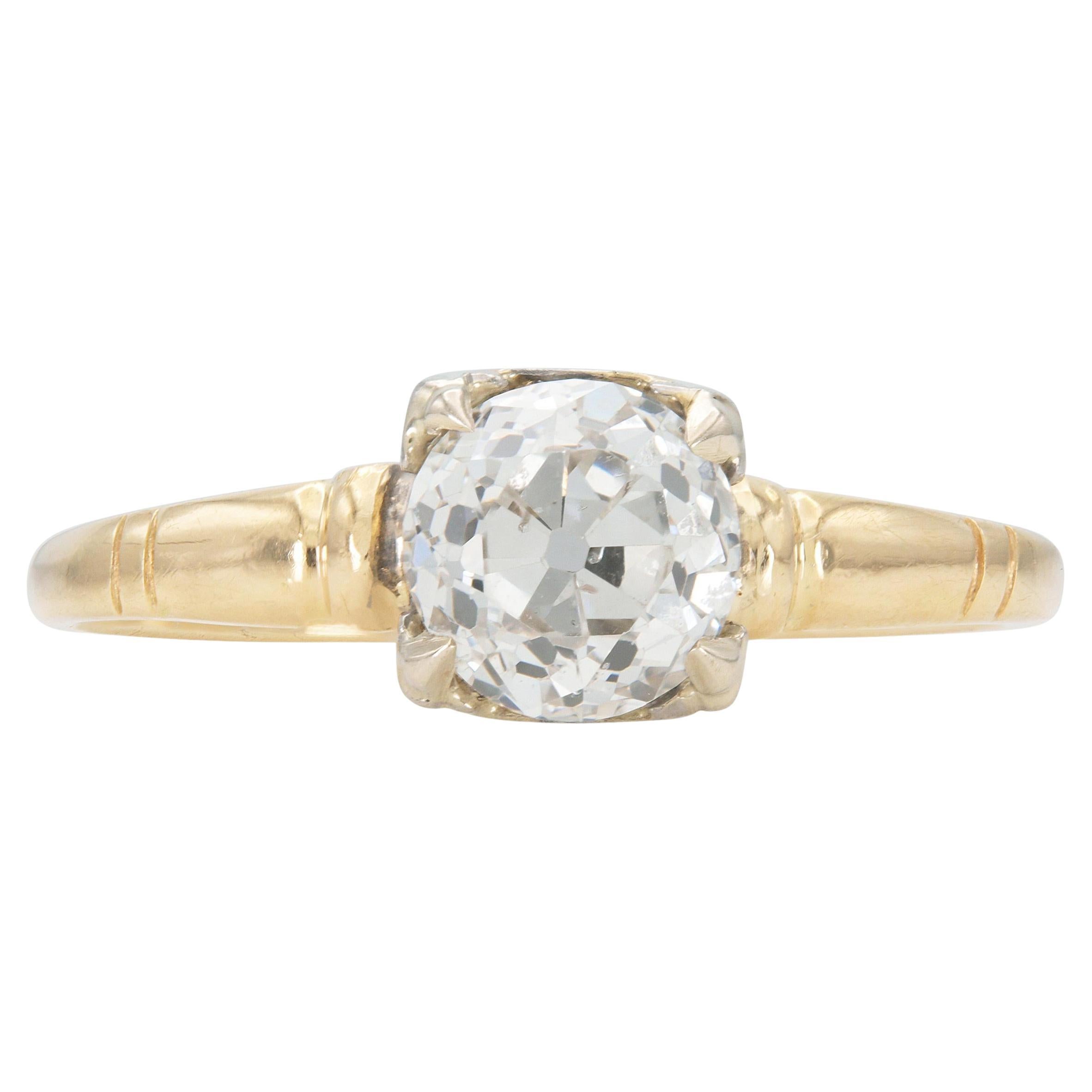 Antiguo anillo de compromiso victoriano de diamantes talla europea de 0,94 quilates en venta