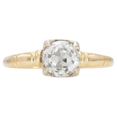 Antiguo anillo de compromiso victoriano de diamantes talla europea de 0,94 quilates