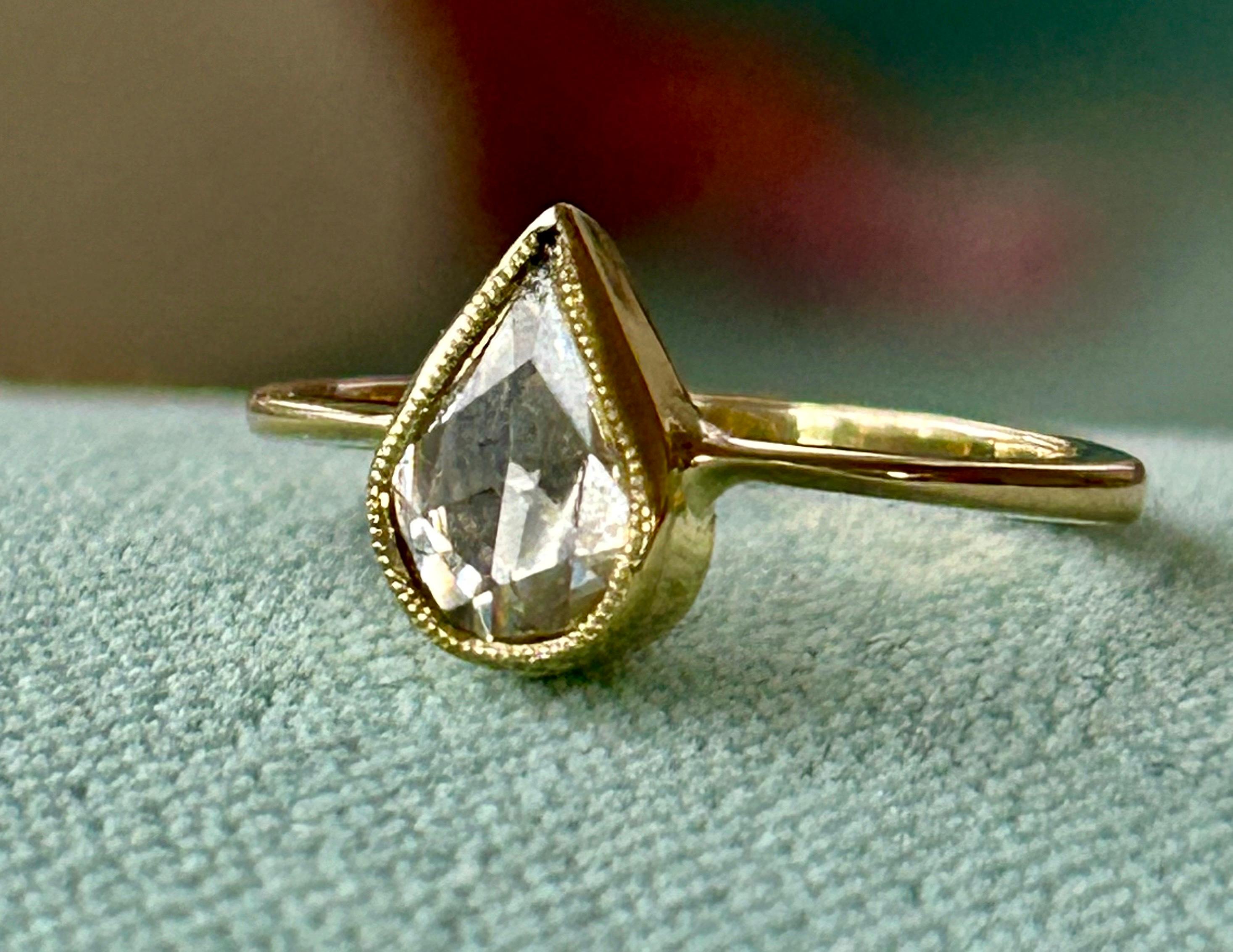 Antique Victorian 1 carat Victorian Pear Rose Cut Diamond Ring For Sale 6