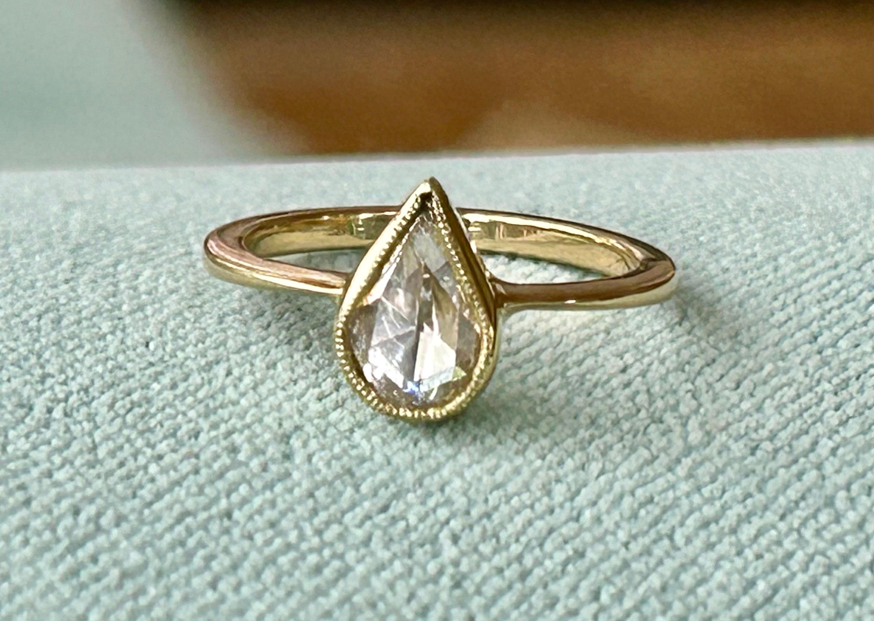 Antique Victorian 1 carat Victorian Pear Rose Cut Diamond Ring For Sale 7